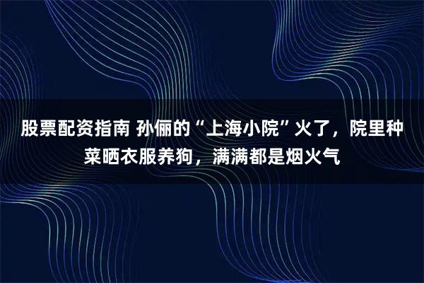 股票配资指南 孙俪的“上海小院”火了，院里种菜晒衣服养狗，满满都是烟火气